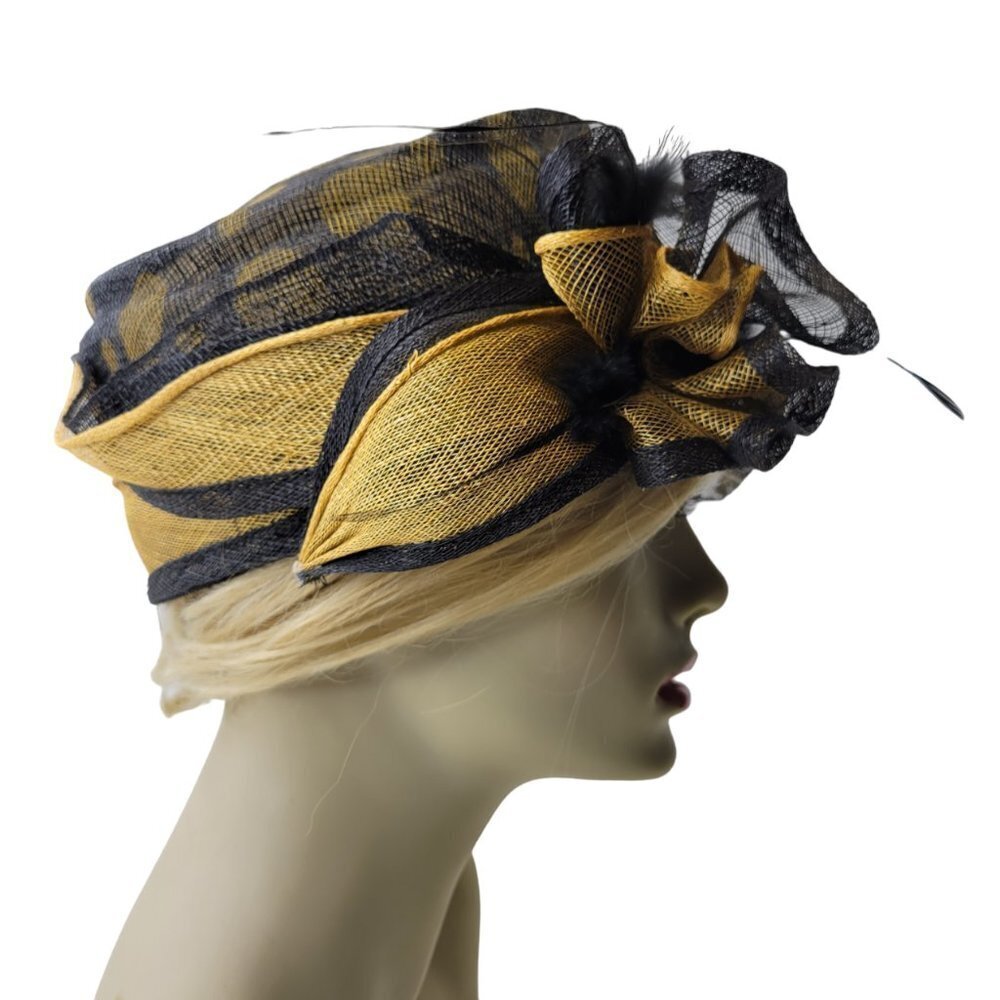 Black and Gold Polka Dots Pillbox Hat Church Hat Weddings - Picture 2 of 15